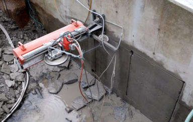 Wire sawing of concrete wall